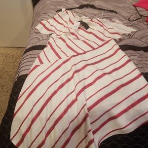 A red and white one side strapless dress